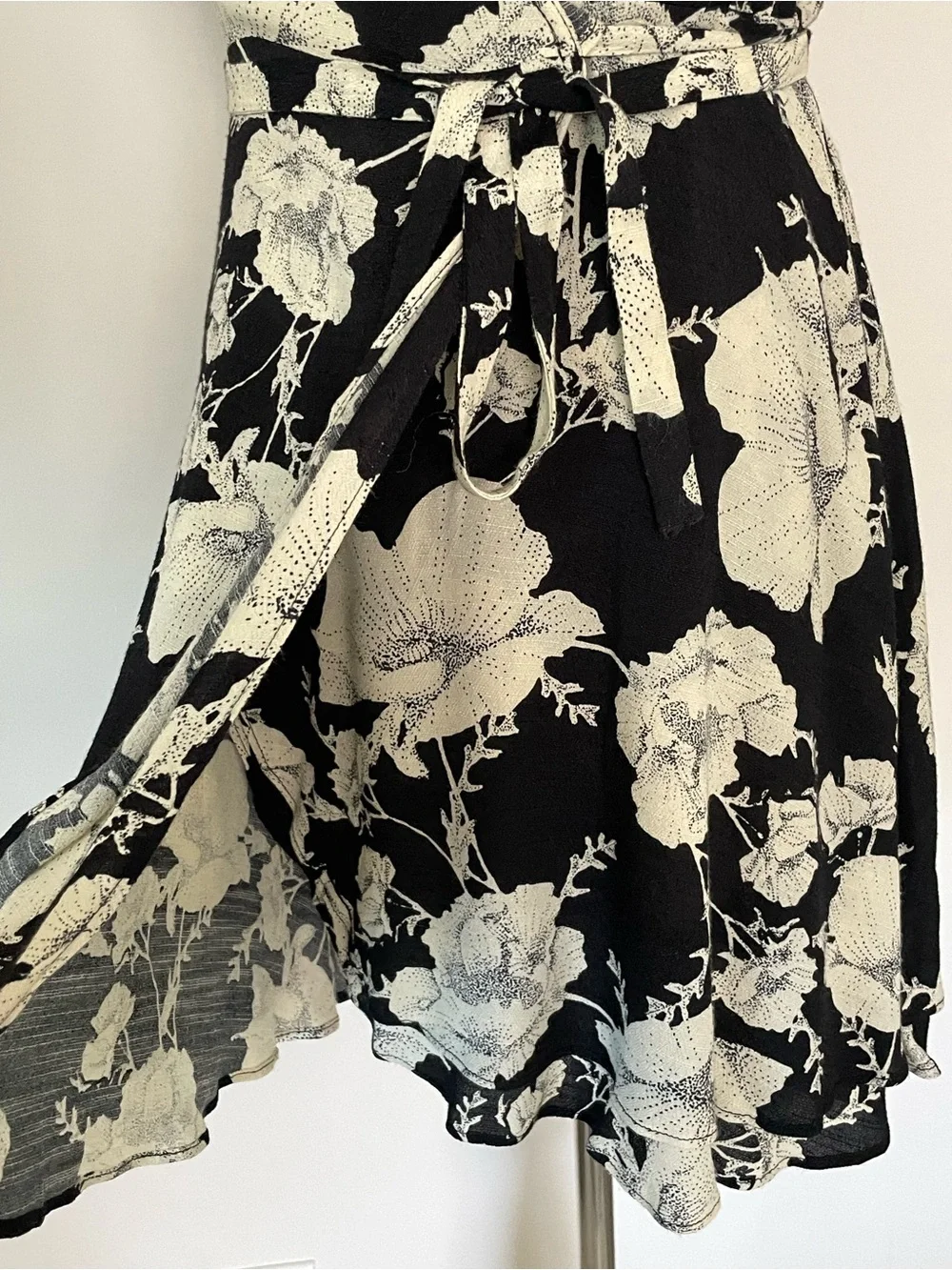 Free People French Quarter Floral Wrap Dress - Black & Cream Size Small